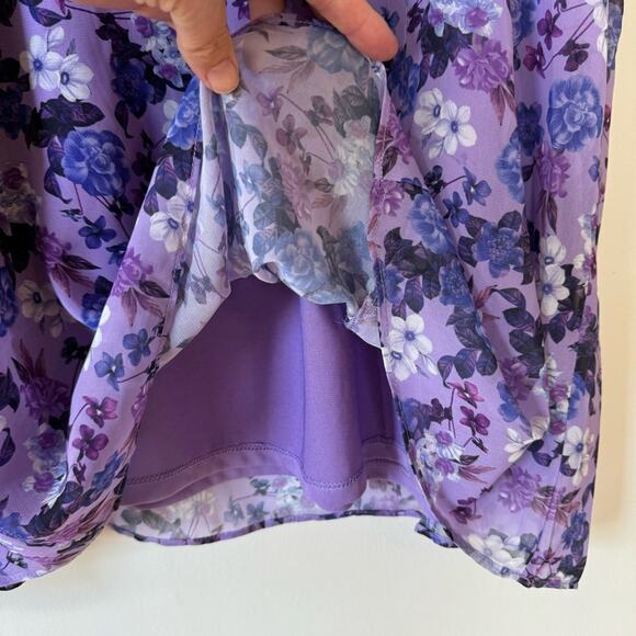 City Chic Bella Purple Floral Smocked Ruffle Sleeveless Blouse M / 18 - Picture 8 of 10